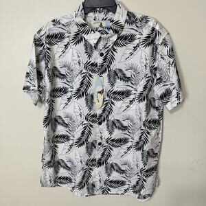 Surfwaves Mens Hawaiian Shirt Button Up High Surf White Floral Short Sleeve‎ L